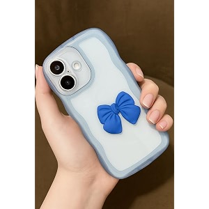 zr015 for iphone 16 plus back case cover  wave edge bow slim fit  camera protection  shockproof tpu case - blue