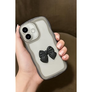 zr015 for iphone 16 plus back case cover  wave edge bow slim fit  camera protection  shockproof tpu case - black