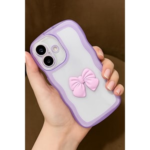 zr015 for iphone 16 plus back case cover  wave edge bow slim fit  camera protection  shockproof tpu case - purple