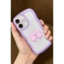 ZR015 for iPhone 16 Plus Back Case Cover | Wave Edge Bow Slim Fit | Camera Protection | Shockproof TPU Case - Purple