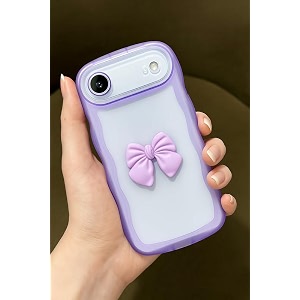 zr015 for iphone 17 air back case cover  wave edge bow slim fit  camera protection  shockproof tpu case - purple