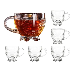 premium glass coffee mug tea cups set of 6-150 ml transparent glass cups set for coffee green tea herbal tea lemon tea milk cup hotcold drinks cups flower cup 150 ml 6