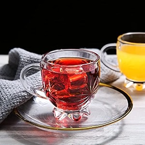 premium glass coffee mug tea cups set of 2-150 ml transparent glass cups set for coffee green tea herbal tea lemon tea milk cup hotcold drinks cups flower cup 150 ml 2