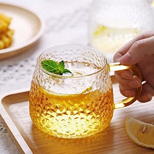 tea and coffee cup glass mugset of 6 410 ml used for coffee green tea lemon tea cups with handle golden lemon cup 6