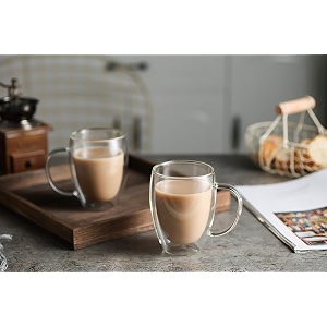 double wall insulated glass coffee mugs with handle 350 ml set of 6 everyday drinking tea cups perfect for latte espresso cappuccinos tea bag hot amp cold beverage 350 ml cups 6