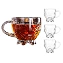 Premium Glass Coffee Mug Tea Cups Set of 4-150ML, Transparent, Glass Cups Set for Tea, Coffee, Green Tea, Herbal Tea, Lemon Tea, Milk Cup, Hot/Cold Drinks Cups (Flower Cup 150 ML, 4)