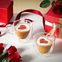 Double Walled Insulated Glass Coffee Mugs Set of 6 250 Printed Designer Cup Layer Tea Cups with Handle for Latte, Cappuccino, Espresso,Coffee Glass (6, Heart 250Ml)