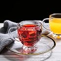Premium Glass Coffee Mug Tea Cups Set of 2-150 ML, Transparent, Glass Cups Set for Coffee, Green Tea, Herbal Tea, Lemon Tea, Milk Cup, Hot/Cold Drinks Cups (Flower Cup 150 ML, 2)