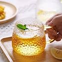 Tea and Coffee Cup Glass Mug,Set of 6, 410 ml Used for Coffee, Green Tea, Lemon Tea Cups with Handle Golden (Lemon Cup, 6)