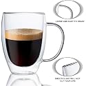 Double Wall Insulated Glass Coffee Mugs with Handle 350 Ml Set of 4, Everyday Drinking Tea Cups Perfect for Latte, Espresso, Cappuccinos, Tea Bag, Hot &amp; Cold Beverage (350 ML Cups, 4)