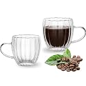 Premium Glass Coffee Mug and Tea Cup Set, Transparent, for Hot/Cold Drinks (250 ML, 2-Pack)
