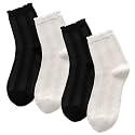 zrylibya Women Textured Pattern Ankle Socks Ruffle Scalloped Socks 4 Pairs