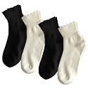 zrylibya Women Textured Pattern Ankle Socks Ruffle Scalloped Socks 4 Pairs