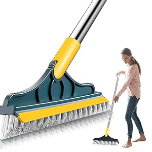 zsigns bathroom cleaning brush with wiper 2 in 1 tiles cleaning brush floor scrub bathroom brush with long handle 120 rotate bathroom floor cleaning brush home kitchen cleaning tiles cleaner yellow