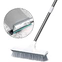 ZSIGNS Bathroom Cleaning Brush with Wiper 2 in 1 Tiles Cleaning Brush Floor Scrub Bathroom Brush with Long Handle 120° Rotate Bathroom Floor Cleaning Brush Home Kitchen Cleaning (Tiles Cleaner White)
