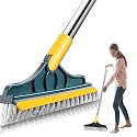 ZSIGNS Bathroom Cleaning Brush with Wiper 2 in 1 Tiles Cleaning Brush Floor Scrub Bathroom Brush with Long Handle 120° Rotate Bathroom Floor Cleaning Brush Home Kitchen Cleaning (TILES CLEANER YELLOW)