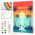 ZTOTZ Paint by Numbers Kit for Adults Beginners,Easy Sunset Framed Painting by Numbers, Kids Mini Paint by Number Kits Age 8-12 for Home Wall Decor(Flamingo and Palm Tree)