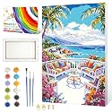 ZTOTZ Paint by Numbers Kit for Adults Framed, Landscape Paint by Number for Teens,Flower Color by Number Kit Canvas Framed for Home Decor 8x12 Inch (Holiday Ocean Scene)