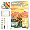 ZTOTZ Paint by Numbers Kit for Adults, Lion Paint by Number with Wooden Framed, DIY Easy Landscape Oil Painting Kit, for Home Decor 8x12 Inch