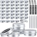 Zubebe 200 Pack Metal Tins with Lids Bulk Screw Top Aluminum Tin Containers Round Tin Cans for Cosmetic Lip Balm DIY Salves Candles Wax with 5 Markers 10 Sheets Label Stickers (Silver,2 oz)