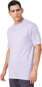 Zulements Solid Men Round Neck Purple T-Shirt