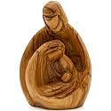 Zuluf Hand-Carved Olive Wood Holy Family Statue – Mary, Joseph &amp; Baby Jesus Nativity Scene for Christmas Decor – Catholic Wooden Figurine 4.3" for Home or Church Display – HOF001