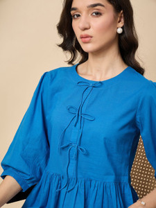 ZUMMER Casual Solid Women Blue Top