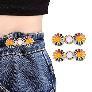 zurato colorfull sun flower adjustable jean button pant waist tightener pins no sew and no tools detachable decorative waist button waist adjustment button extender instant clips for loose jeans skirts colorful - gold pack of - 4