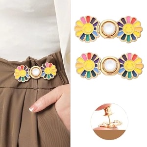 zurato colorfull sun flower adjustable jean button pant waist tightener pins no sew and no tools detachable decorative button waist adjustment buttons extender colorful - gold pack of - 2