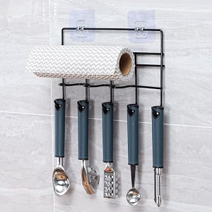 zurato multipurpose wall mounted towel tissue roll holder for kitchen and bathroom with 5 hooks storage organizer rack for clothes keys spatula ladle and accessories hanging