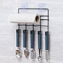 ZURATO Multipurpose Wall Mounted Towel, Tissue roll Holder for Kitchen and Bathroom with 5 Hooks Storage Organizer Rack for Clothes, Keys Spatula Ladle and Accessories Hanging