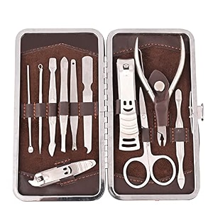 zureni 11pcs stainless steel nail clipper set manicure pedicure set grooming kit with pu leather case for tools 11-pcs