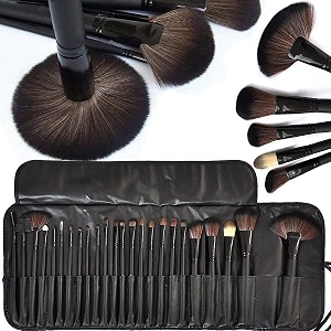 zureni 24 pcs makeup brushes for face and eye cosmetics premium synthetic hair with black brush bag organizer black