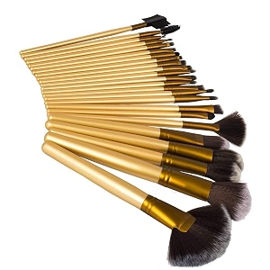 zureni 32pcsset pro makeup brush set amp kit professional makeup tool kit cosmetic makeup brushes with golden leather pouch - golden