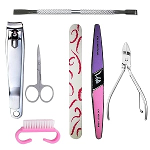 zureni 7pcs stainless steel nail clipper set manicure pedicure set grooming kit with pu leather case for tools