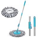 Zureni Bucket Spin Mop Stick with Microfiber Head Material Refill Pocha 360° Adjustable Grip 48 Inches Long Stainless Steel Handle for Floor Household Industrial Cleaning & Mopping (Pack of 1, Aqua)