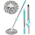 Zureni Heavy Duty 360° Bucket Spin Mop Stick Rod with Microfiber Refill Pocha Cleaner Adjustable Easy Grip 47-Inches Long Metal Handle for Wet Floor Household Industrial Cleaning and Mopping (Blue)