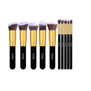 zureni makeup brushes with stylish look ergonomic handle amp soft synthetic hair bristles portable pack ideal for professional or daily use - set of 10 pcs blackgolden
