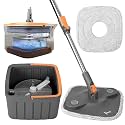 Zureni Wet and Dry Bucket Mop Set 360° Rotating Square Mop-Head with Extendable Handle &amp; 2 Replaceable Mop-Pads Self Separation Dirty Clean Water for Hardwood Tile Marble Floor Mopping &amp; Cleaning