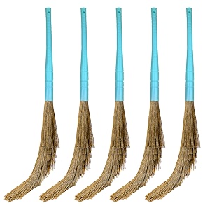 zureni zu-44 no dust floor broom broomstick phool jhadu sweep with long handle lightweight for easy floor sweeping home bedroom kitchen cleaning pack of 5 random color synthetic grass