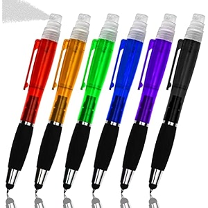 2-in-1 ballpoint pen with mist spray bottle for hand sanitizer alcohol or travel perfume blue and black ink 6 pcs