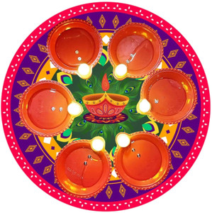 zuru bunch 6 pcs led tea light water sensor diya with rangoli sticker plastic pack of 6 table diya set height 15 inch