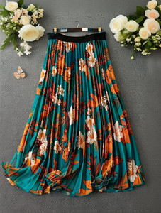 zwerlon floral print women a-line orange skirt