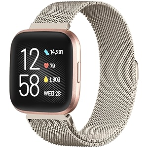 compatible with fitbit versa 2lite bands for women men metal mesh magnetic stainless steel bracelet strap replacement for versa smartwatch champagne small