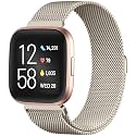 Compatible with Fitbit Versa 2/Lite Bands for Women Men, Metal Mesh Magnetic Stainless Steel Bracelet Strap Replacement for Versa Smartwatch, Champagne Small