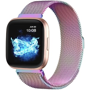 compatible with fitbit versaversa lite seversa 2 bands for women men stainless steel mesh metal band with magnetic lock replacement for fitbit versa smart watch colorful small