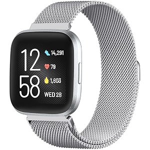 compatible with fitbit versaversa lite seversa 2 bands for women men stainless steel mesh metal band with magnetic lock replacement for fitbit versa smart watch silver large