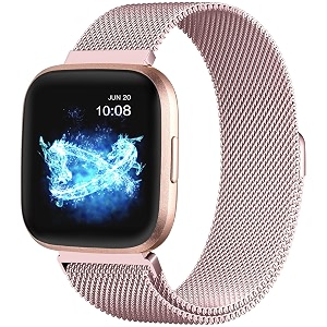 compatible with fitbit versa and versa 2 bands for women men rose gold stainless steel metal mesh magnetic band bracelet strap replacement for fitbit versaversa lite se large