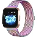 Compatible with Fitbit Versa/Versa Lite SE/Versa 2 Bands for Women Men, Stainless Steel Mesh Metal Band with Magnetic Lock Replacement for Fitbit Versa Smart Watch, Colorful Small