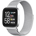 Compatible with Fitbit Versa/Versa Lite SE/Versa 2 Bands for Women Men, Stainless Steel Mesh Metal Band with Magnetic Lock Replacement for Fitbit Versa Smart Watch, Silver Large